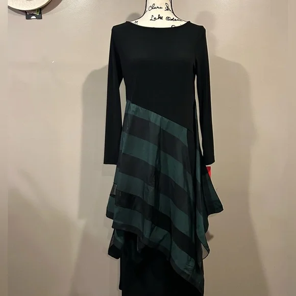 IC Collection Apron ITY Boat Neck Asymmetrical Contrast Layered Dress - Picture 1 of 8